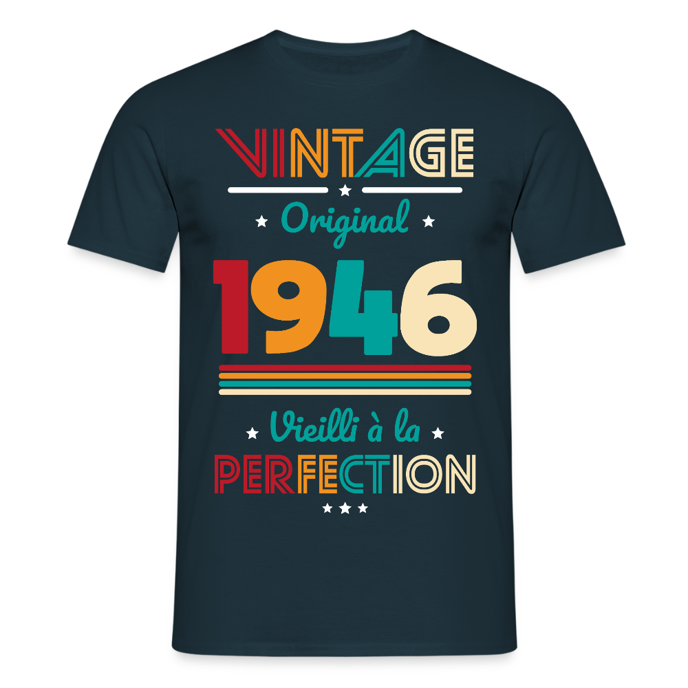 T-shirt anniversaire homme 80 ans – Vintage, original, 1946 - marine