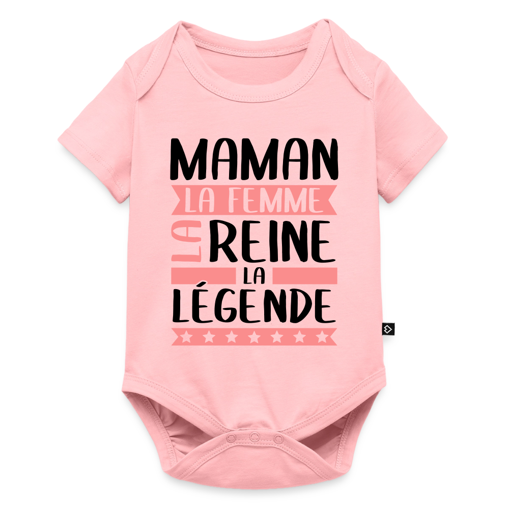 Body bébé bio manches courtes coloris clair motif rose - Maman, la femme, la reine, la légende - rose