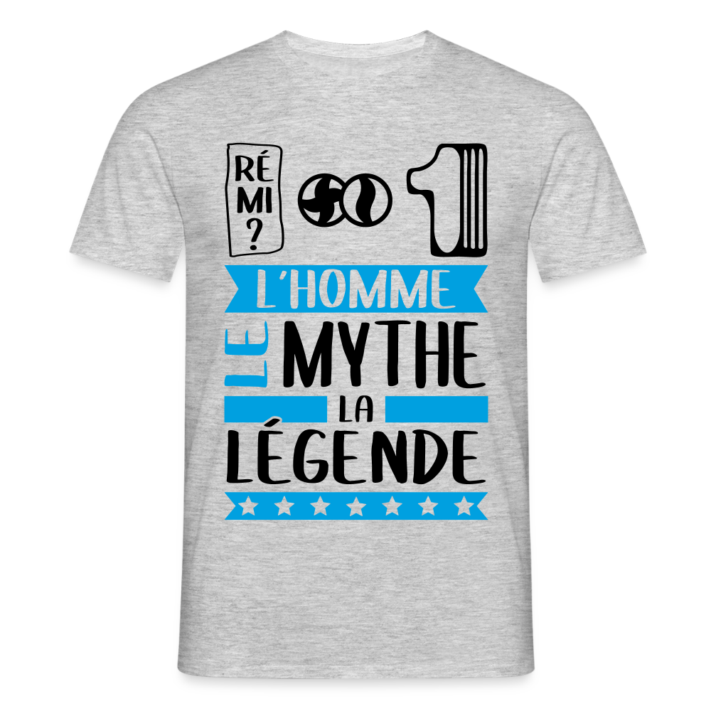 T-shirt homme coloris clair Fabien en rébus – L’homme, le mythe, la légende - gris chiné