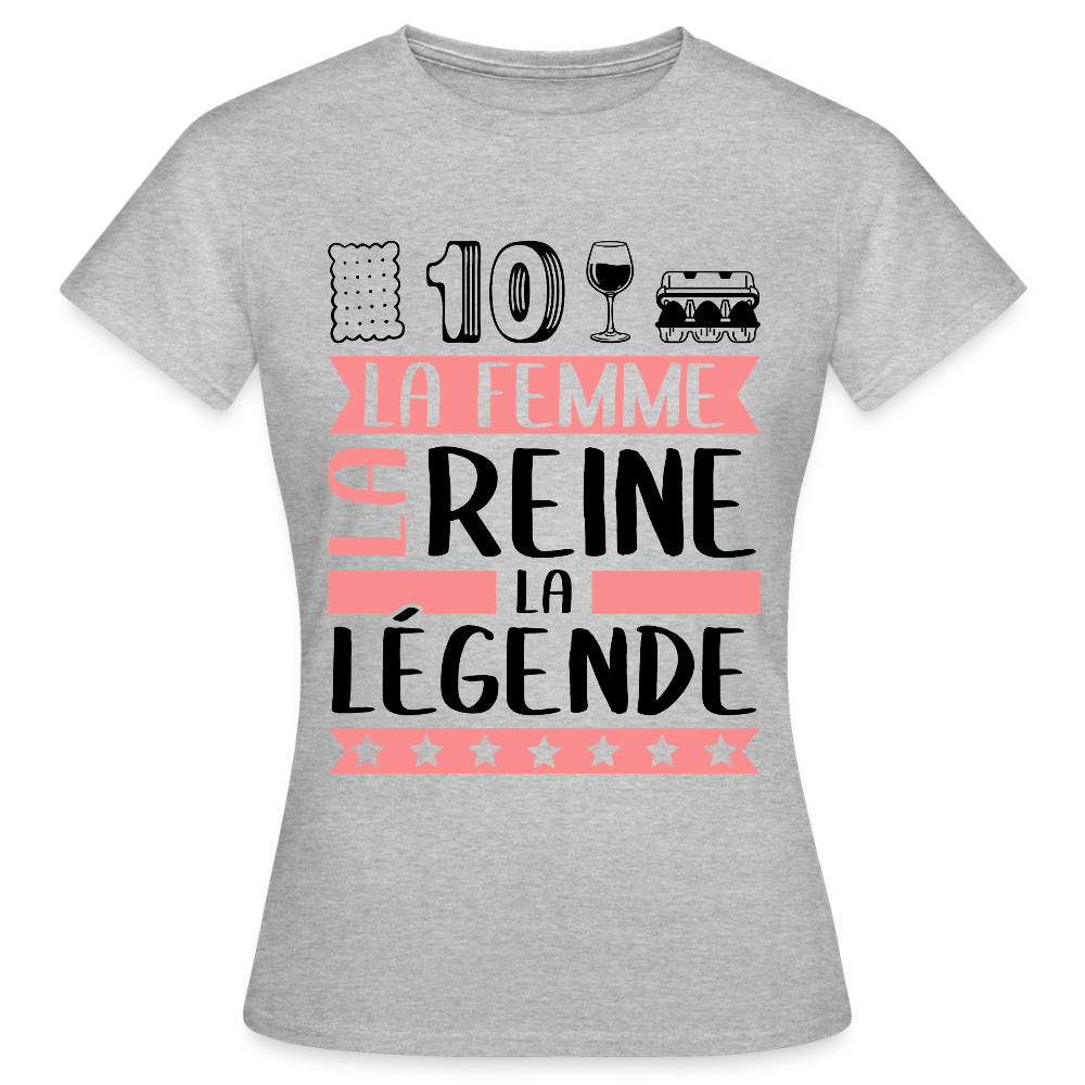 T-shirt femme coloris clair Ludivine rébus – La Femme, la reine, la légende - gris chiné