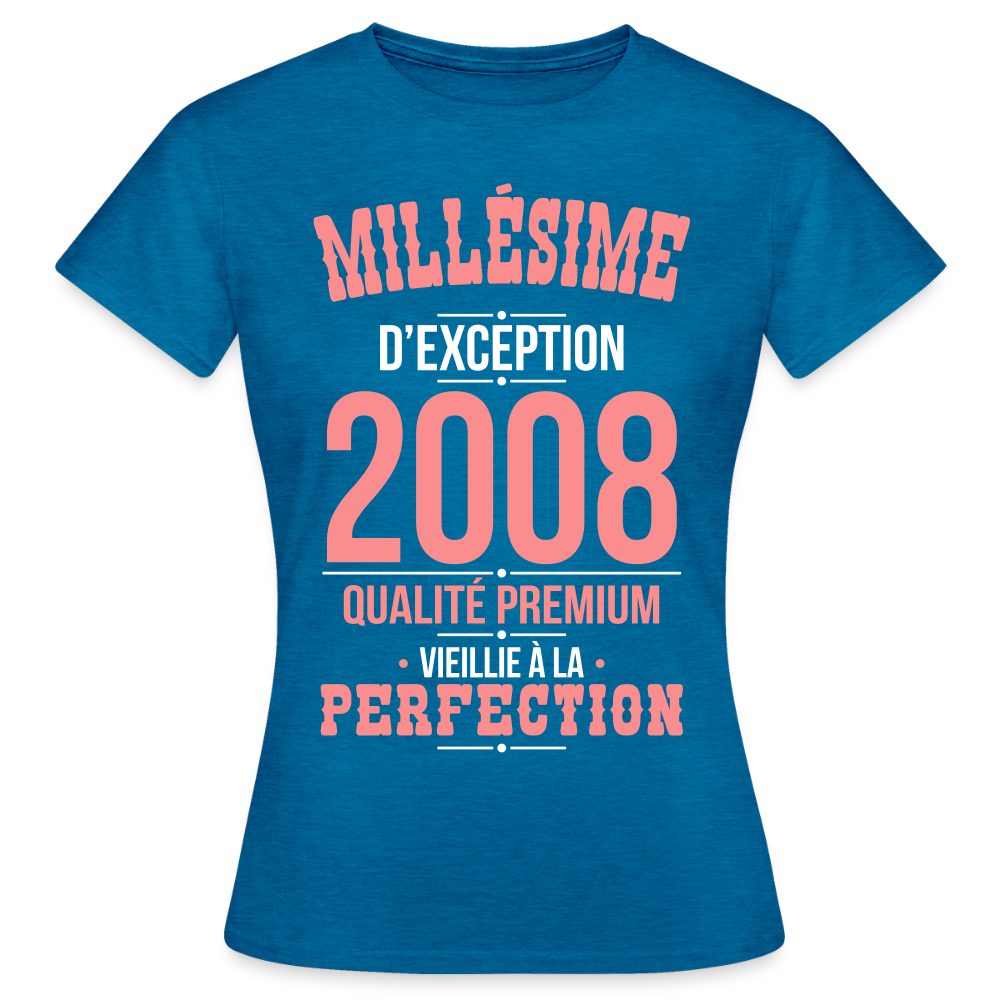 T-shirt anniversaire Femme 18 Ans – Millésime d’Exception 2008 - bleu saphir antique chiné