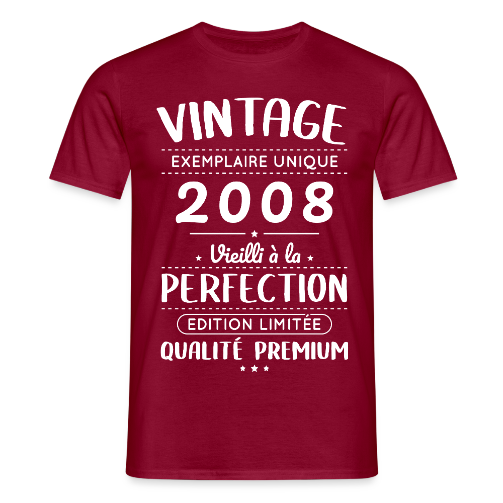 T-shirt anniversaire homme 18 ans – Vintage 2008 – Perfection - rouge brique