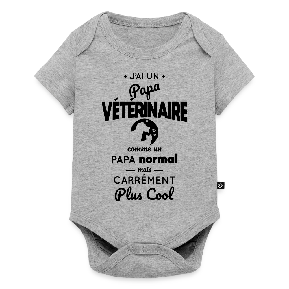 Body Bébé bio manches courtes - J'ai un papa vétérinaire - gris chiné