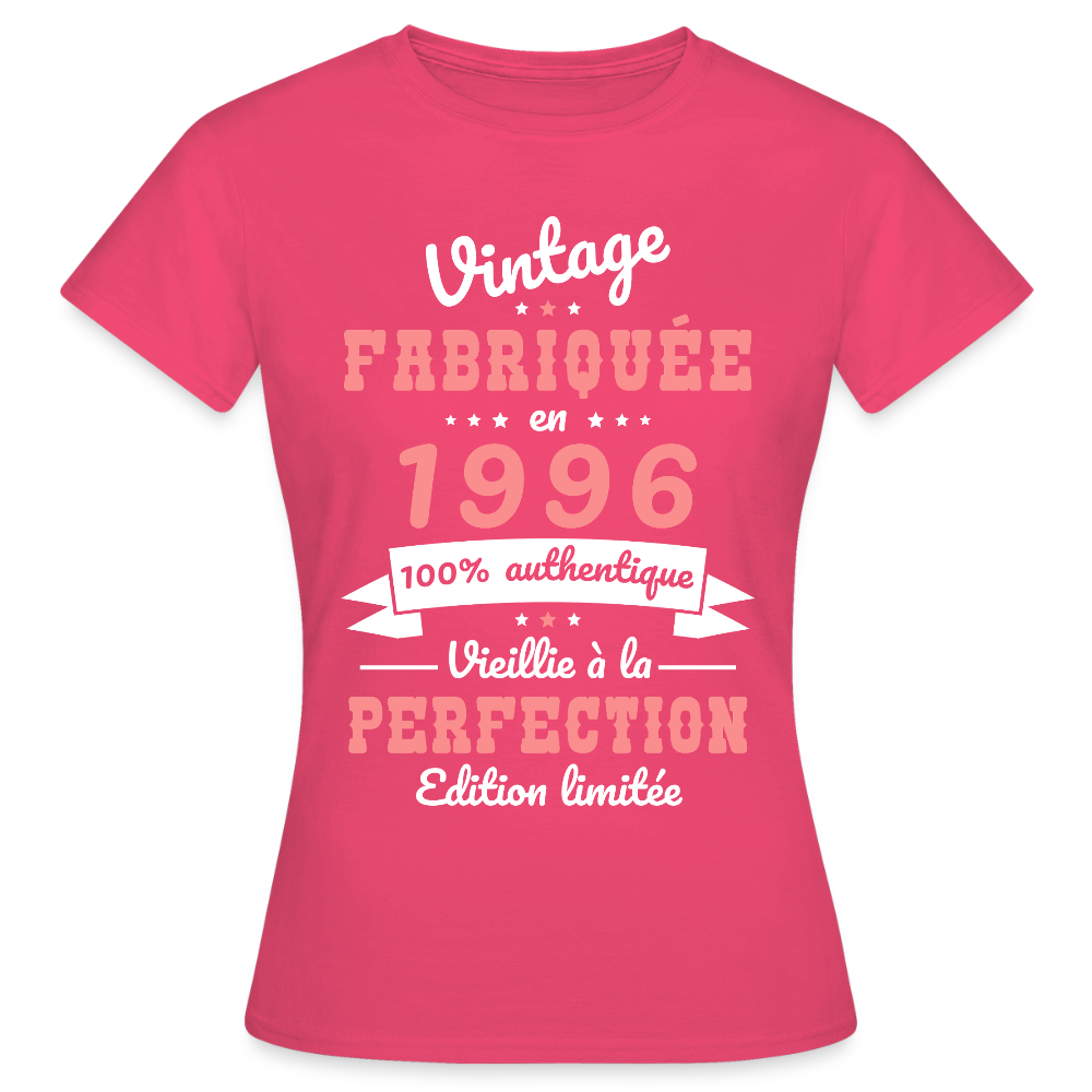 T-shirt anniversaire femme 30 ans – Vintage 1996 - rose azalée