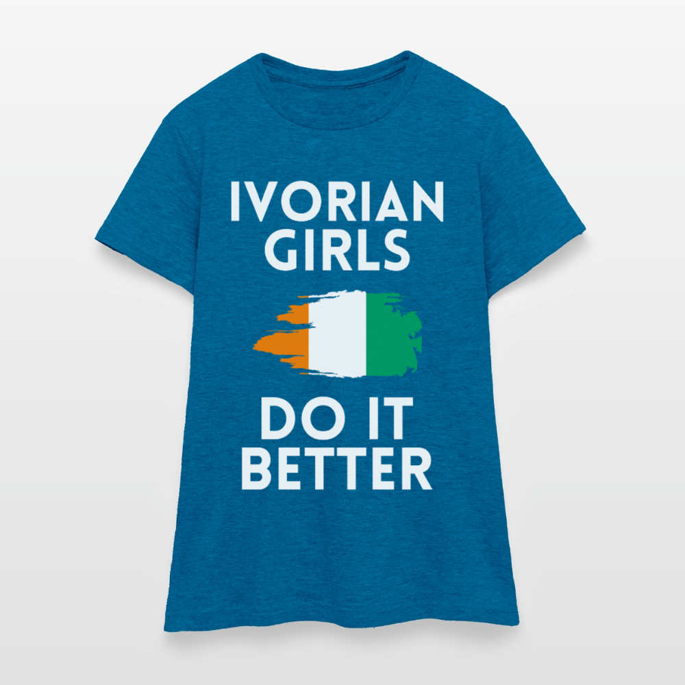 T-shirt femme - Ivorian Girls Do It Better - bleu saphir antique chiné