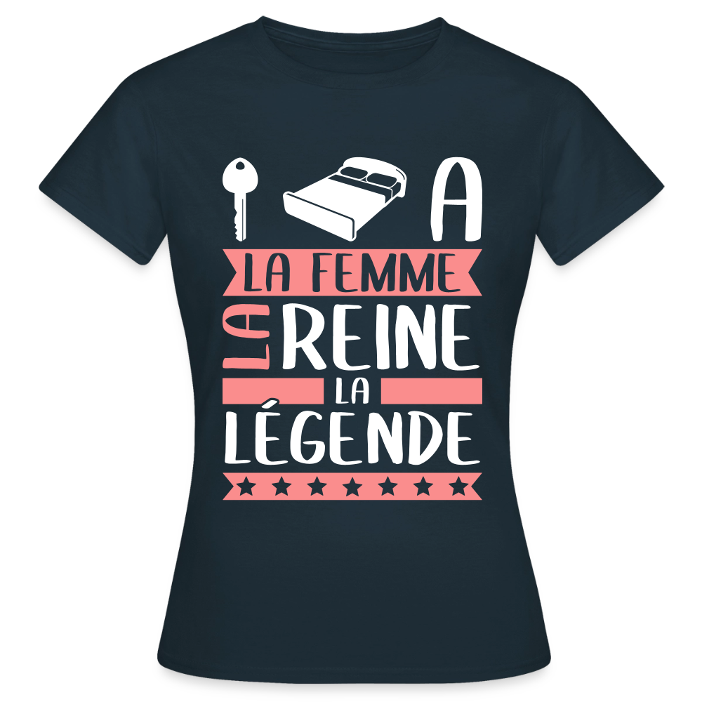 T-shirt femme Clélia rébus – La femme, la reine, la légende - marine