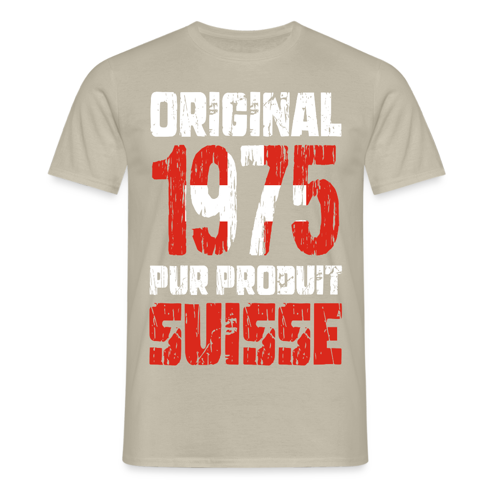 T-shirt Homme - Anniversaire 50 Ans - Original 1975 - Pur produit Suisse - beige sable