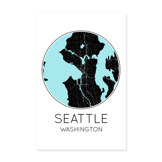 Poster Seattle - Plan Seattle - 20 x 30 cm - blanc