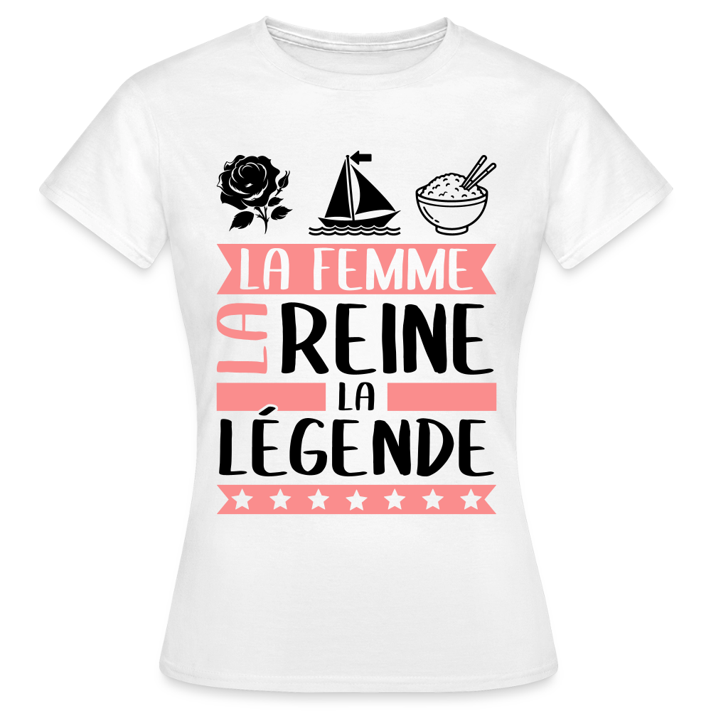T-shirt femme coloris clair Rose-Marie rébus – La femme, la reine, la légende - blanc