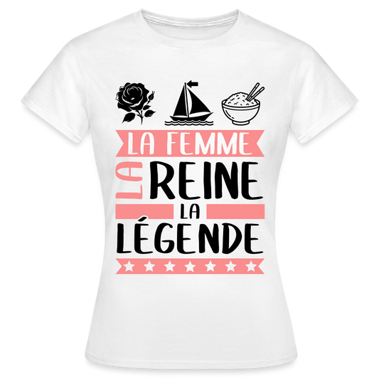 T-shirt femme coloris clair Rose-Marie rébus – La femme, la reine, la légende - blanc
