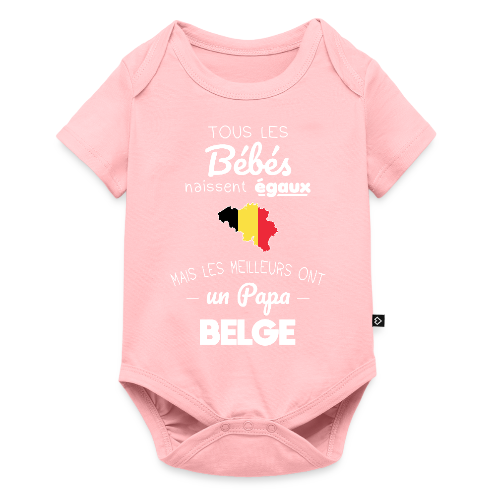 Body Bébé bio manches courtes - Les Meilleurs Ont Un Papa Belge - rose