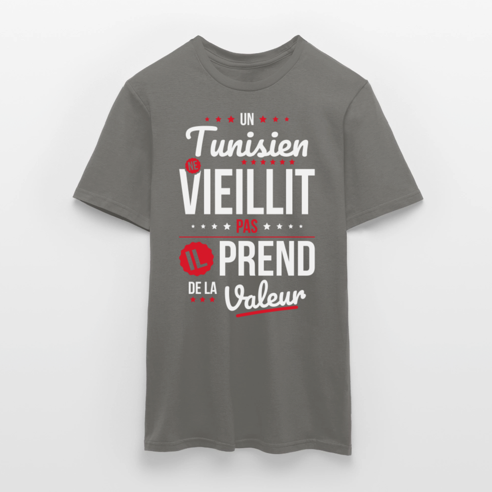 T-shirt Homme - Un Tunisien ne vieillit pas - gris graphite