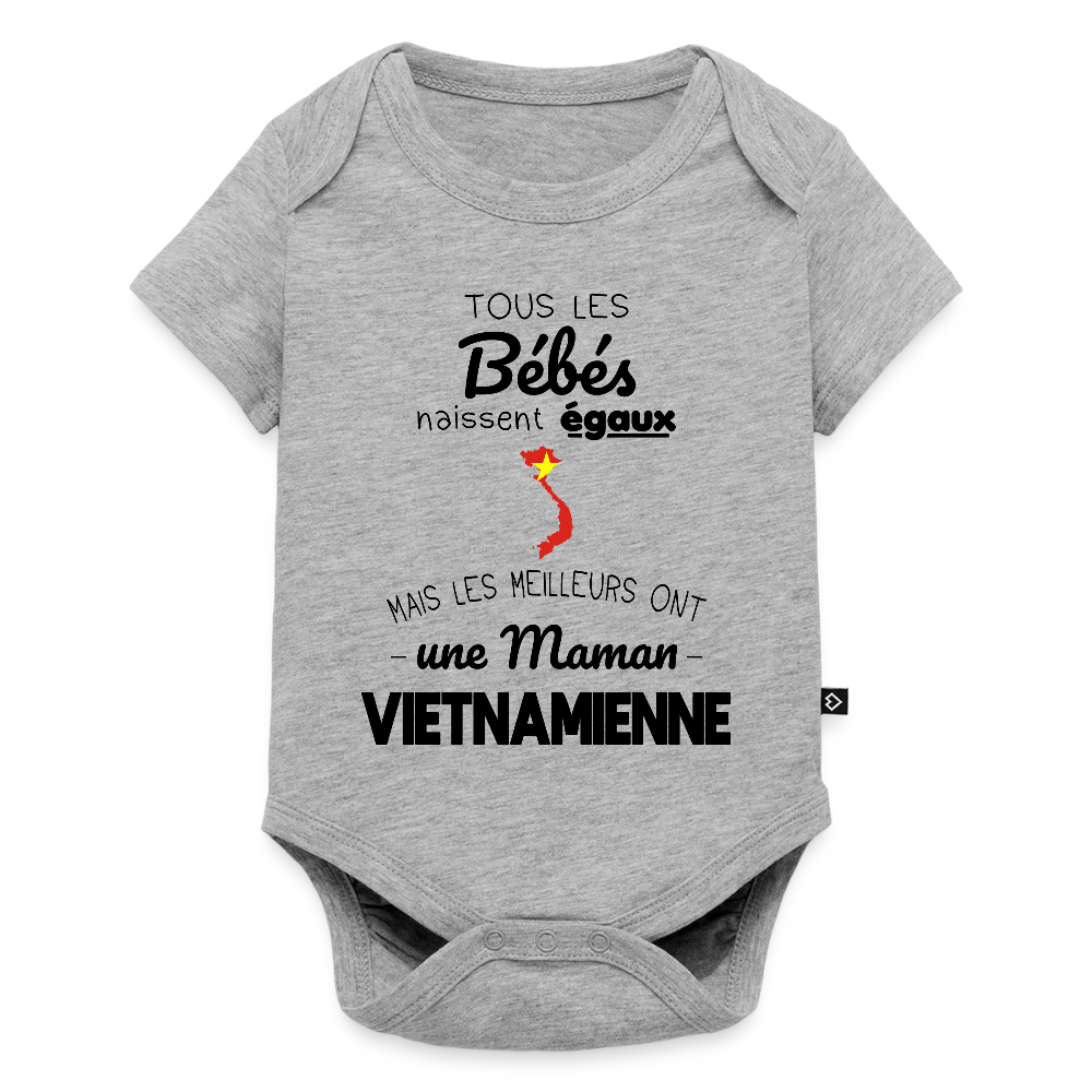 Body Bébé bio manches courtes - Les Meilleurs Ont Une Maman Vietnamienne - gris chiné