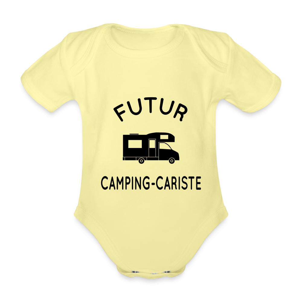Body Bébé bio manches courtes - Futur camping-cariste - jaune délavé