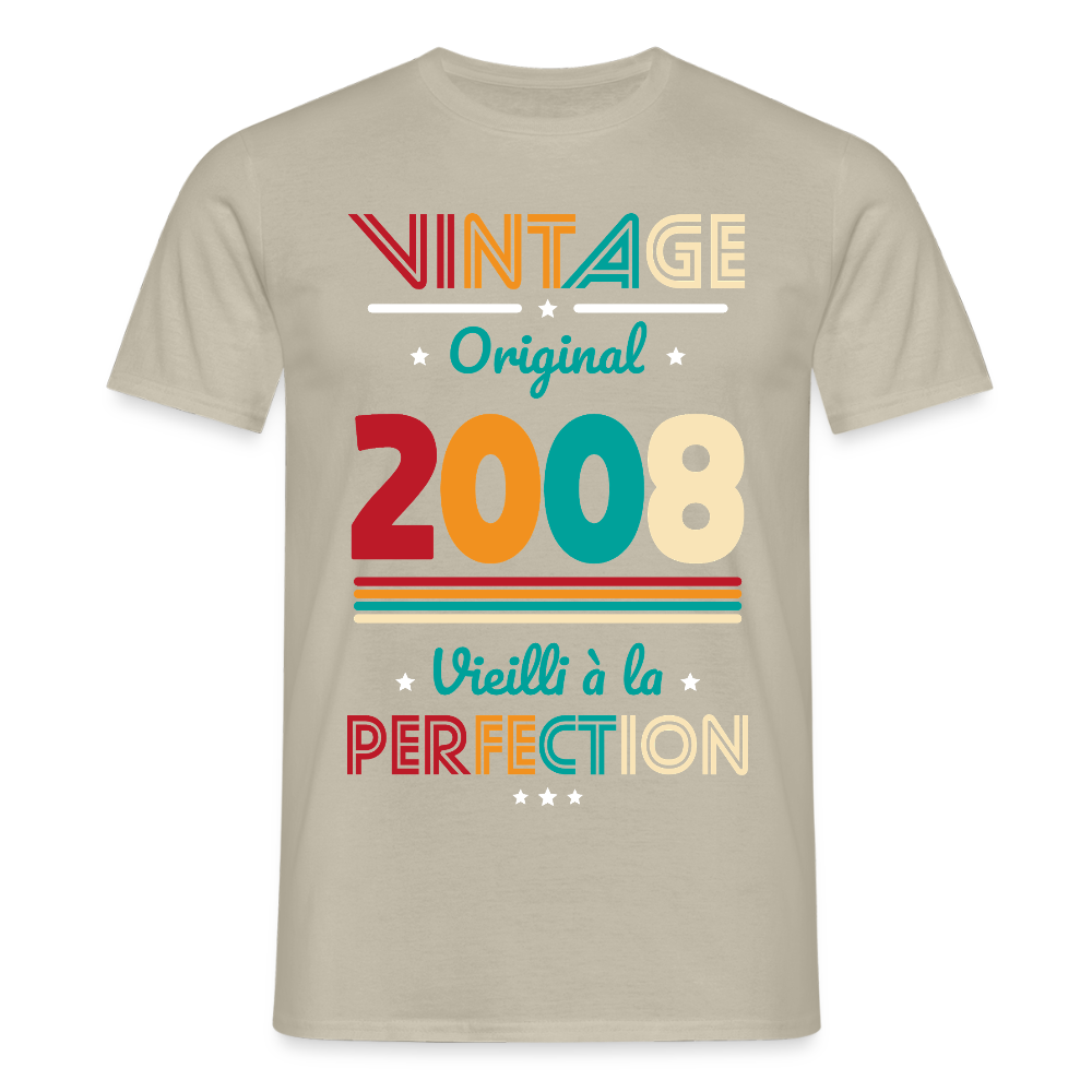 T-shirt anniversaire homme 18 ans – Vintage, original, 2008 - beige sable