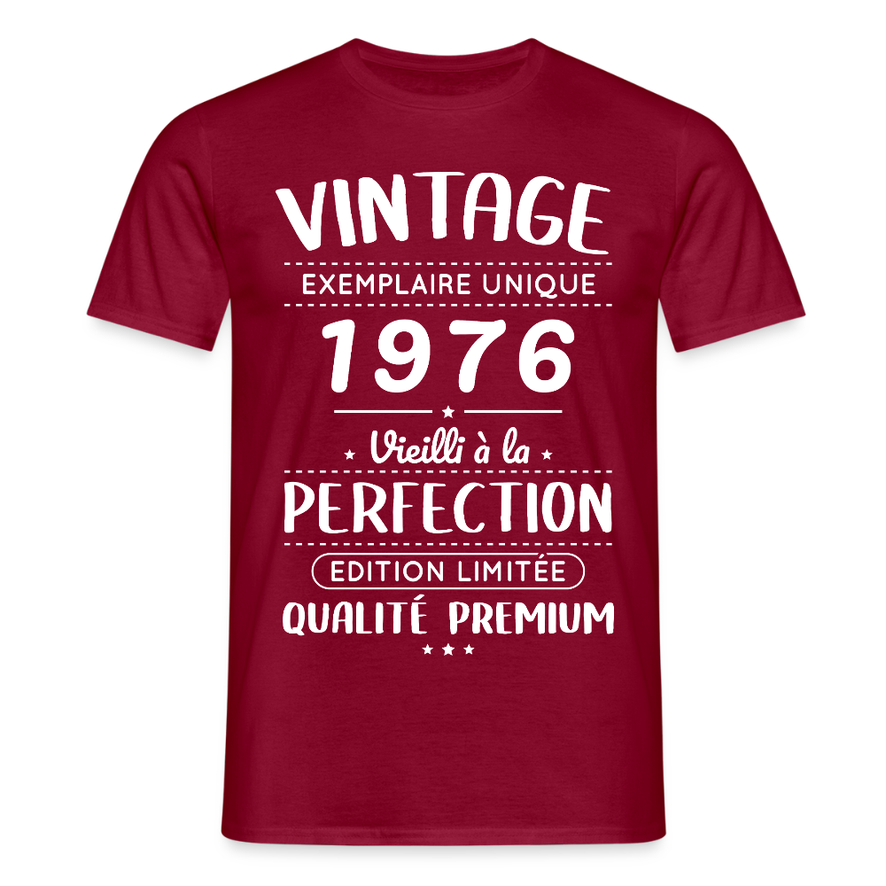 T-shirt anniversaire homme 50 ans – Vintage 1976 – Perfection - rouge brique