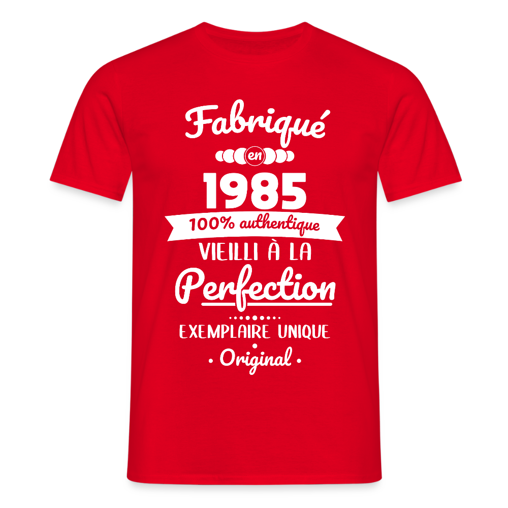 T-shirt Homme - Anniversaire 40 Ans - Fabriqué en 1985 - rouge