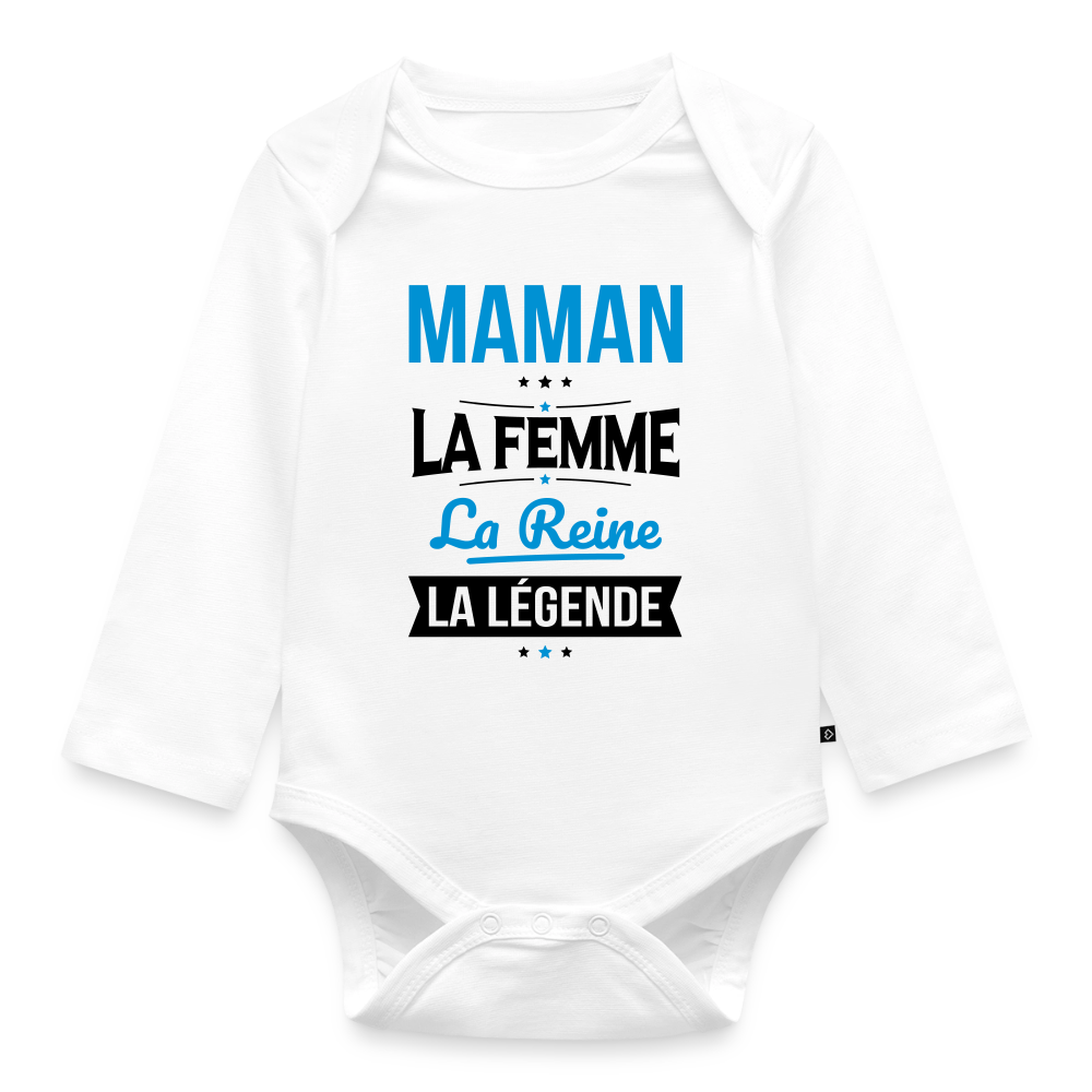 Body bébé bio manches longues coloris clair - Maman, femme, reine, légende - blanc