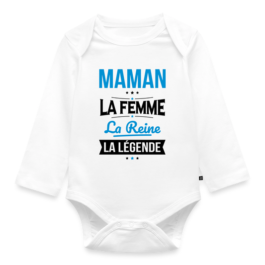 Body bébé bio manches longues coloris clair - Maman, femme, reine, légende - blanc
