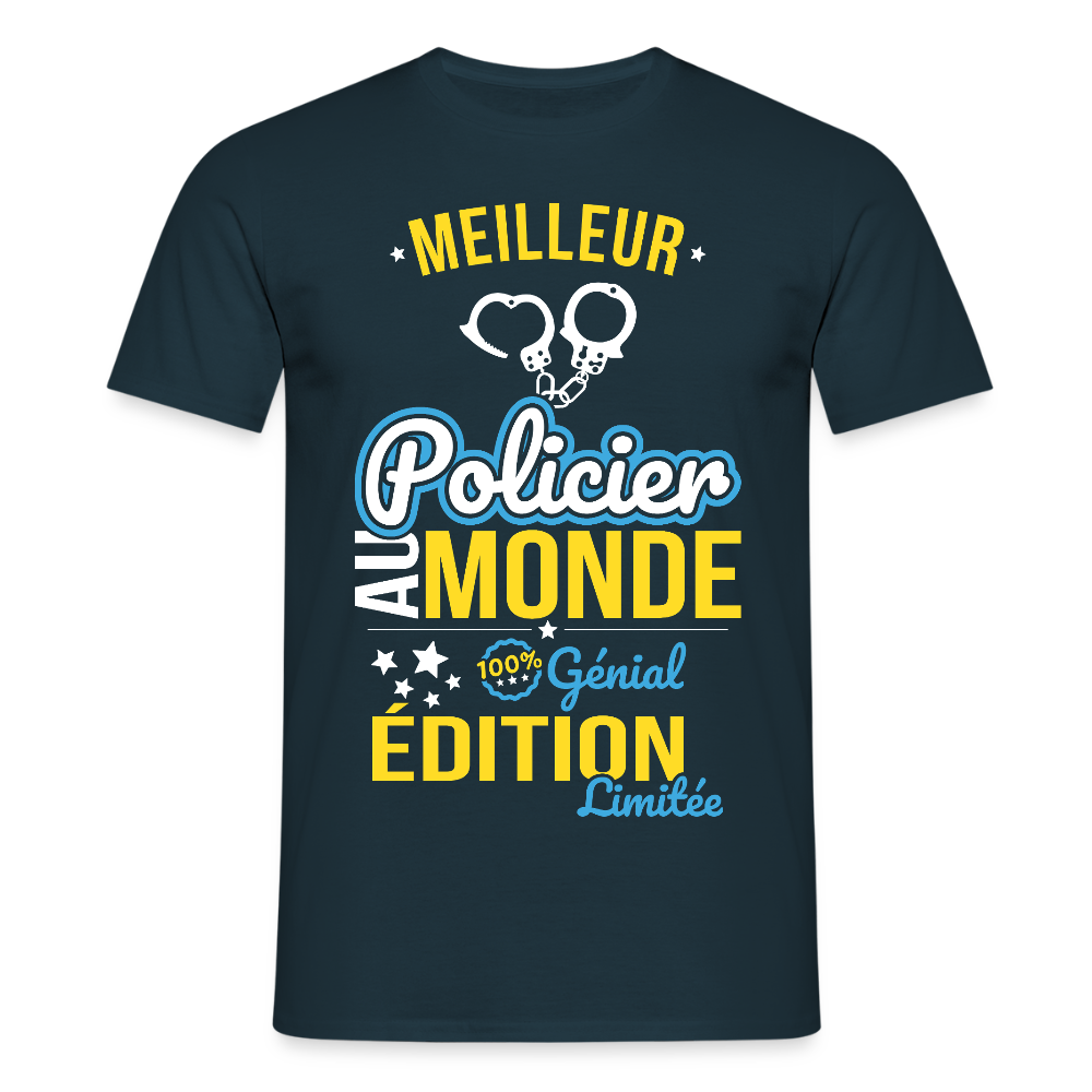 T-shirt Homme - Meilleur Policier au monde - 100% génial - marine