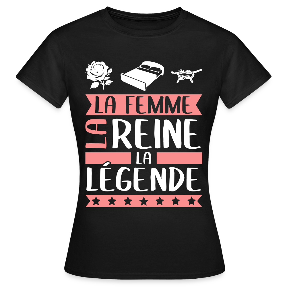 T-shirt femme Roseline rébus – La femme, la reine, la légende - noir