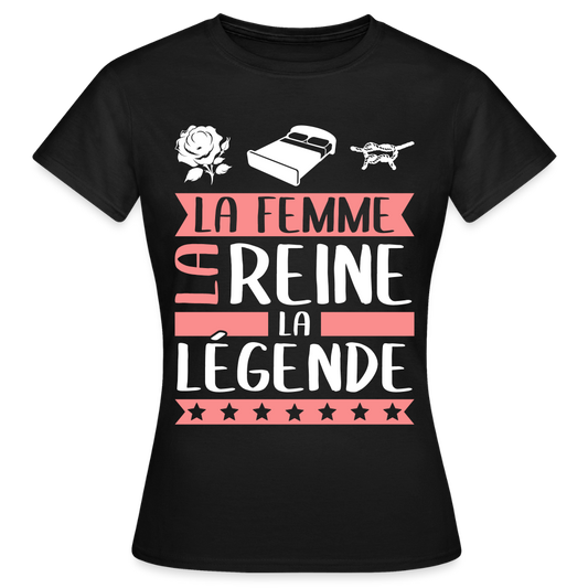 T-shirt femme Roseline rébus – La femme, la reine, la légende - noir