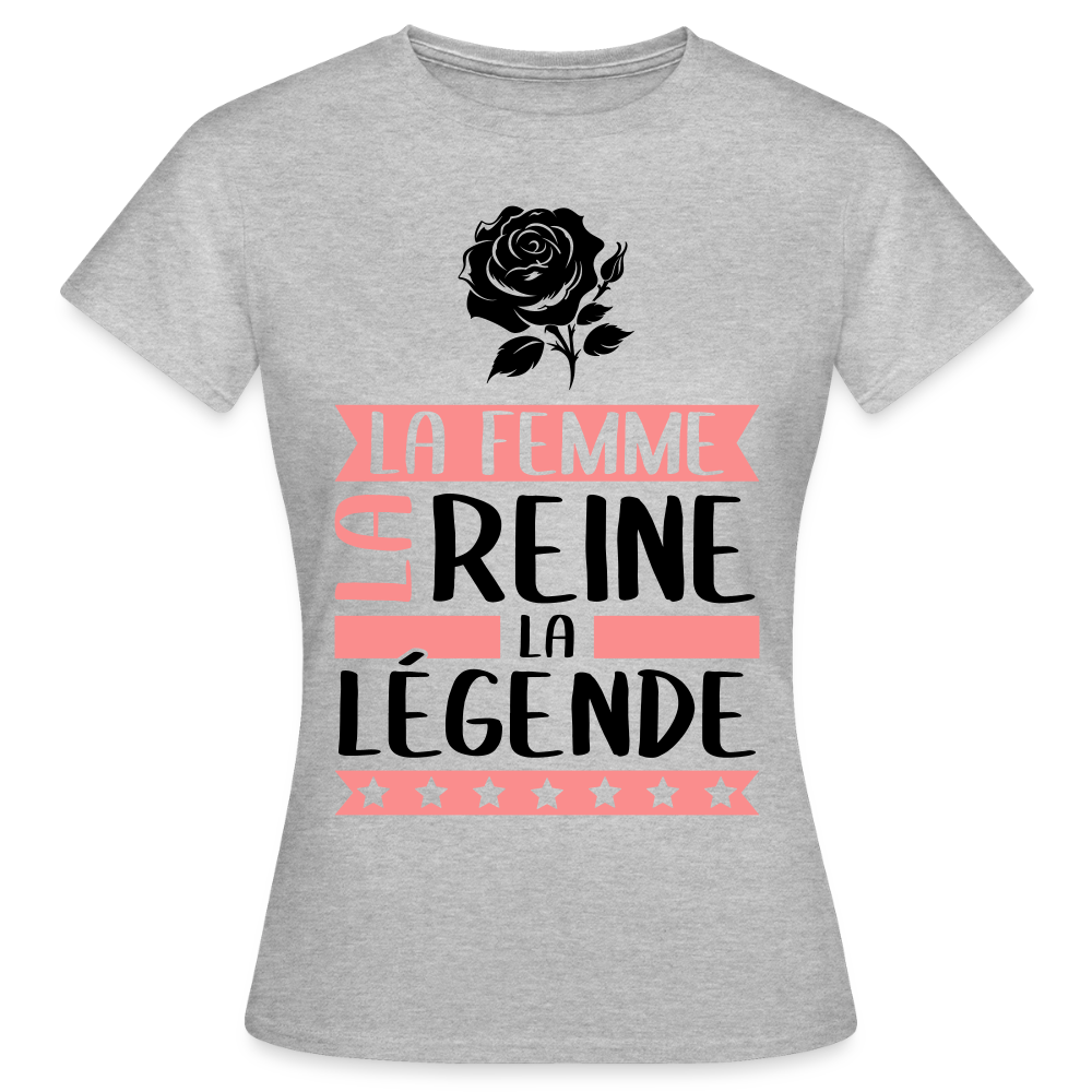 T-shirt femme coloris clair Rose rébus – La femme, la reine, la légende - gris chiné