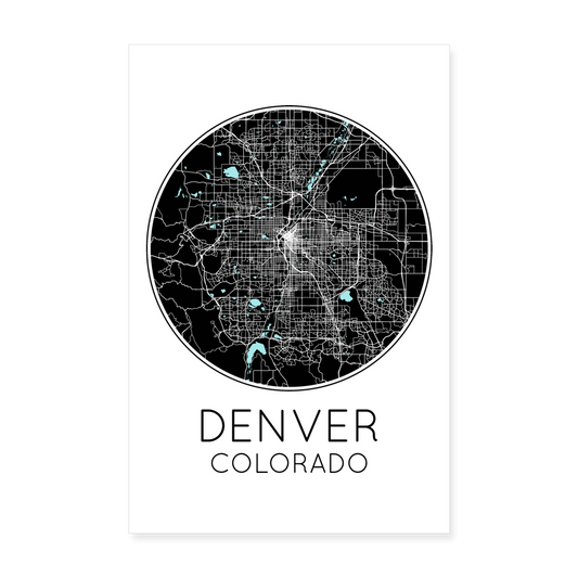 Poster Denver - Plan Denver - 20 x 30 cm - blanc