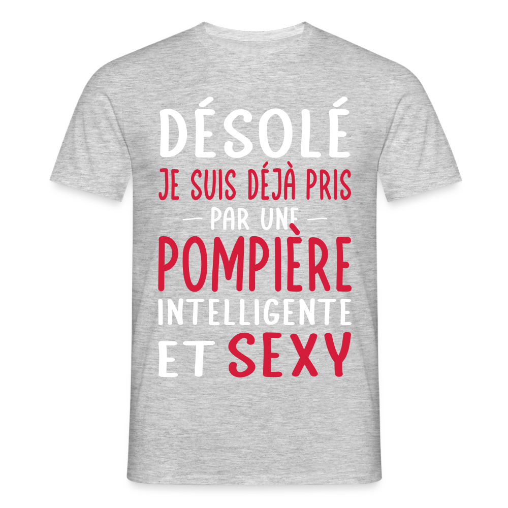 T-shirt Homme - Je suis pris par une pompière intelligente et sexy - gris chiné