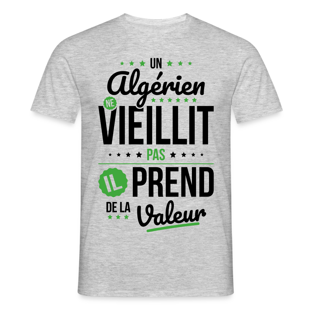 T-shirt Homme - Un Algérien ne vieillit pas - gris chiné