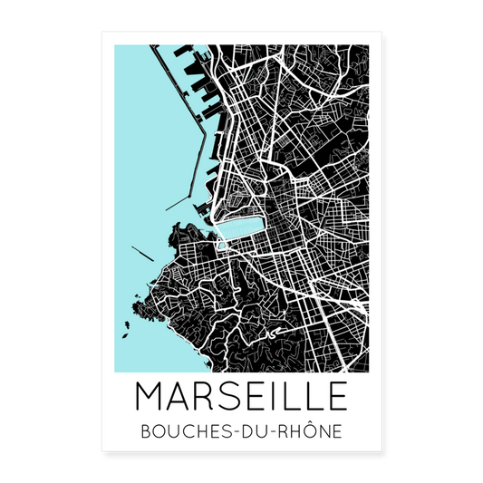 Poster Marseille - Plan Marseille - 60 x 90 cm - blanc