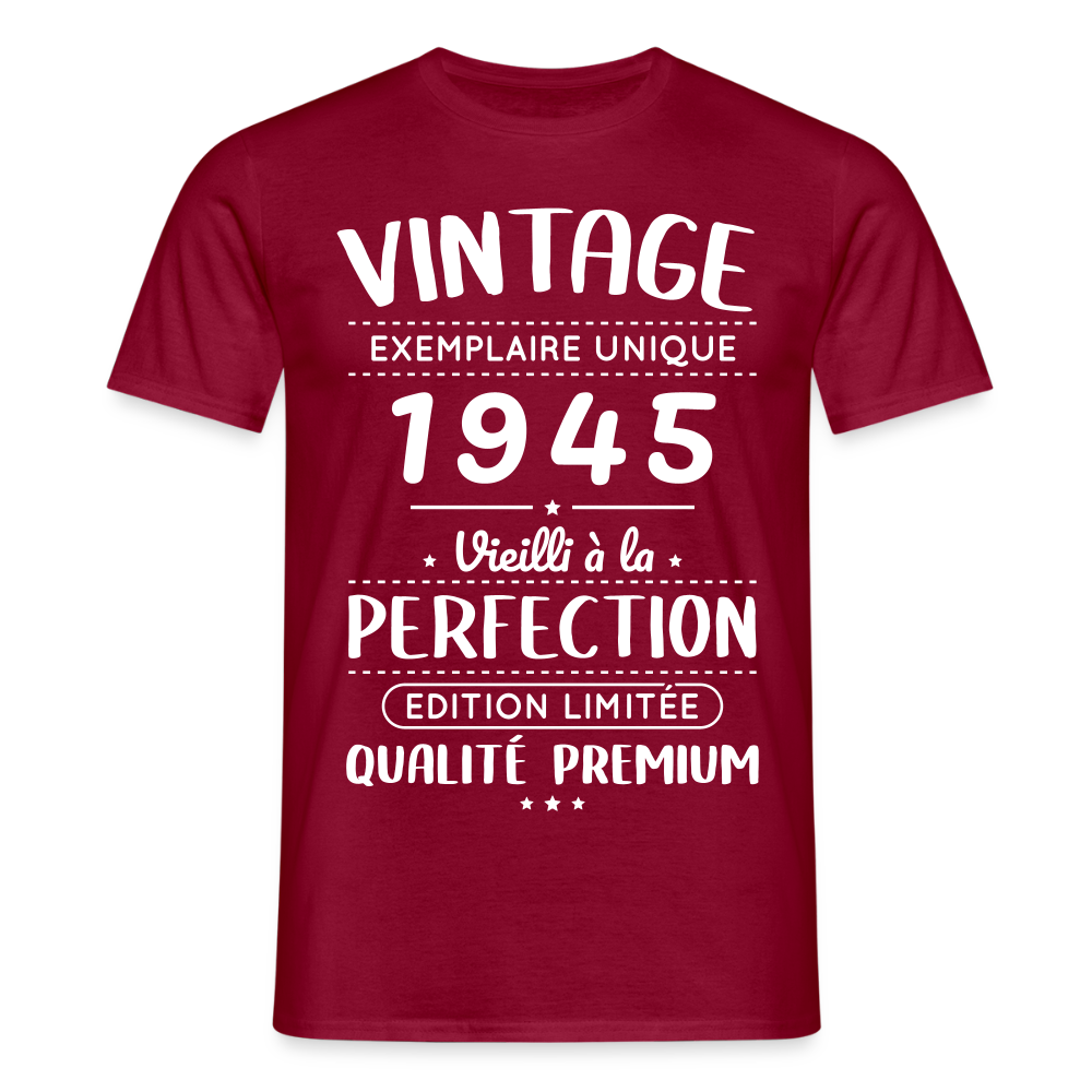 T-shirt Homme - Anniversaire 80 Ans - Vintage 1945 - rouge brique