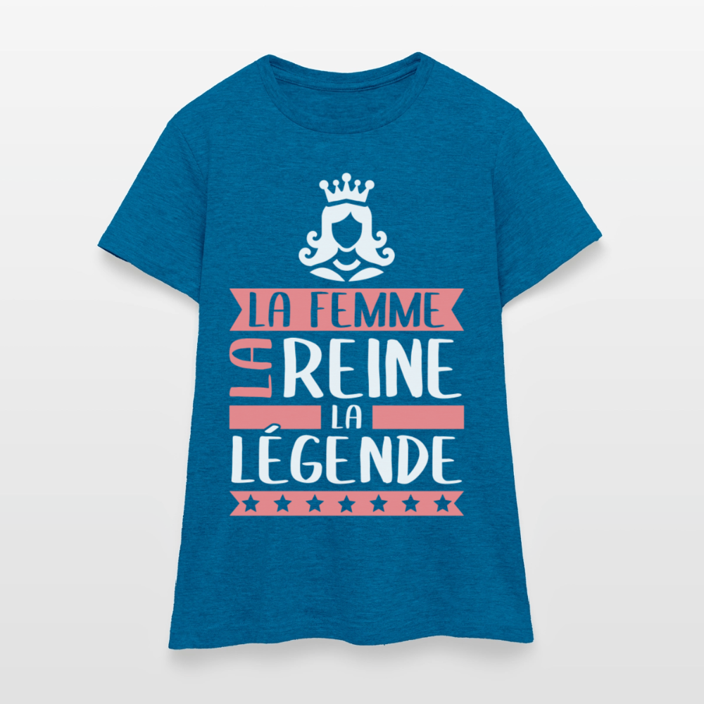 T-shirt femme Reine rébus – La femme, la reine, la légende - bleu saphir antique chiné