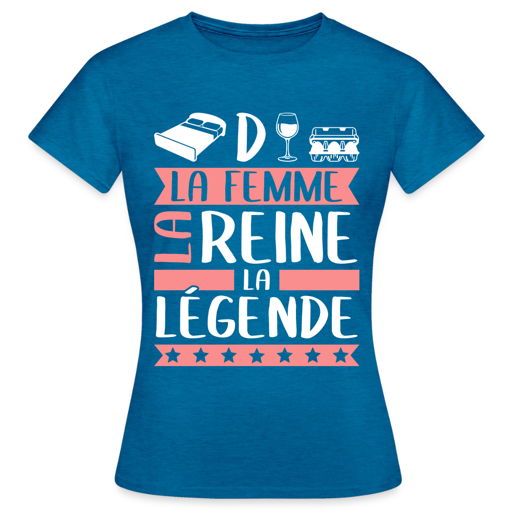 T-shirt femme Lidwine rébus – La femme, la reine, la légende - bleu saphir antique chiné