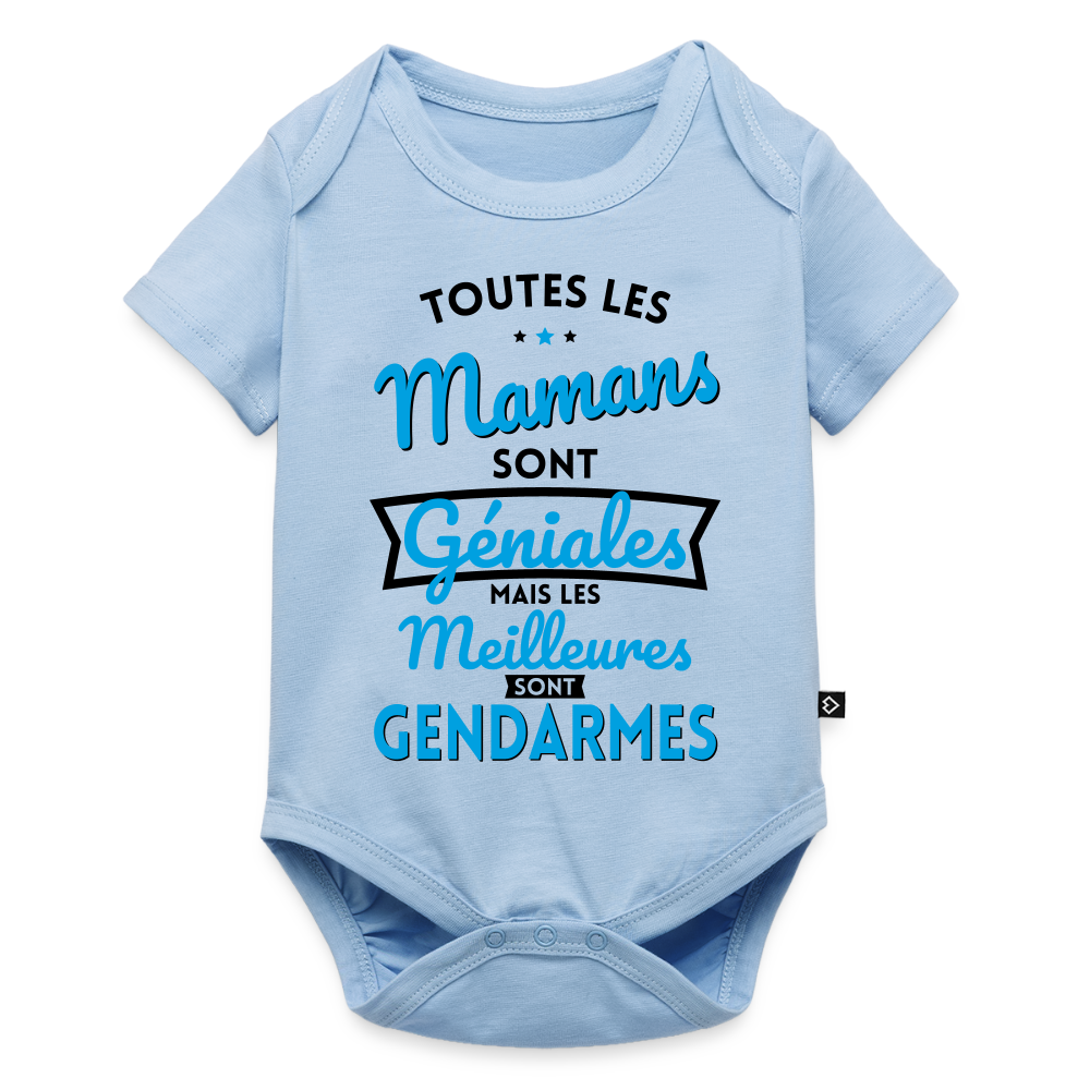Body Bébé bio manches courtes - Mamans  géniales - Les meilleures sont gendarmes - bleu clair
