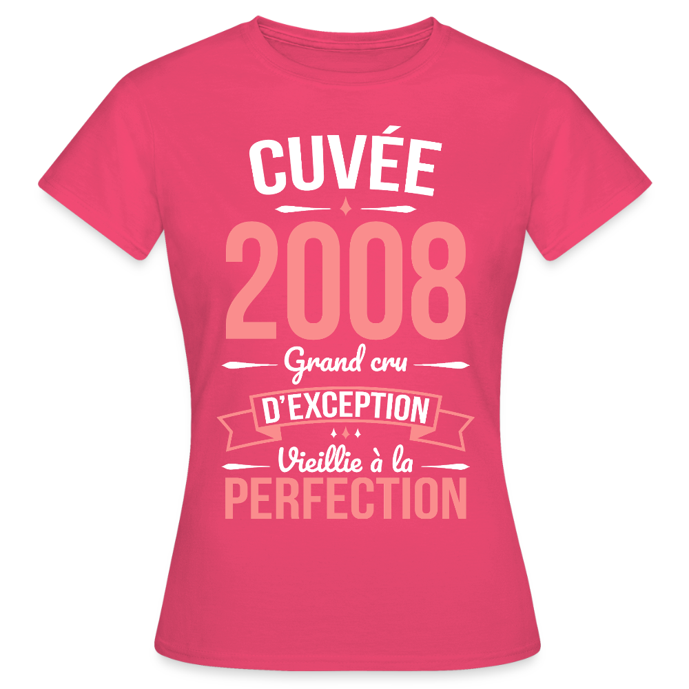 T-shirt anniversaire femme 18 ans – Cuvée 2008, Grand cru d’exception - rose azalée