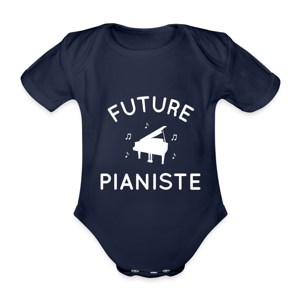 Body Bébé bio manches courtes - Future pianiste - marine foncé
