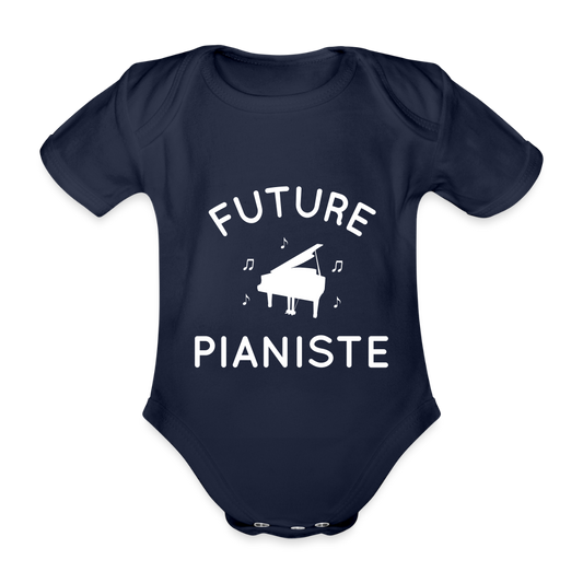 Body Bébé bio manches courtes - Future pianiste - marine foncé