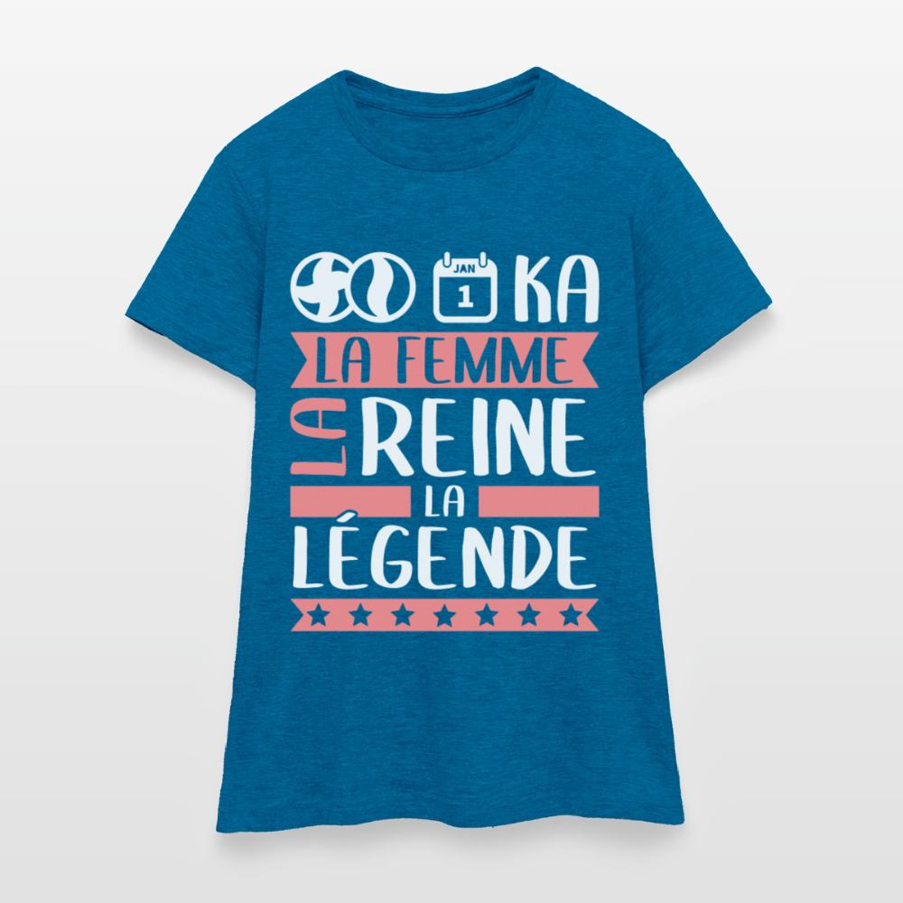T-shirt femme Bianca rébus – La femme, la reine, la légende - bleu saphir antique chiné