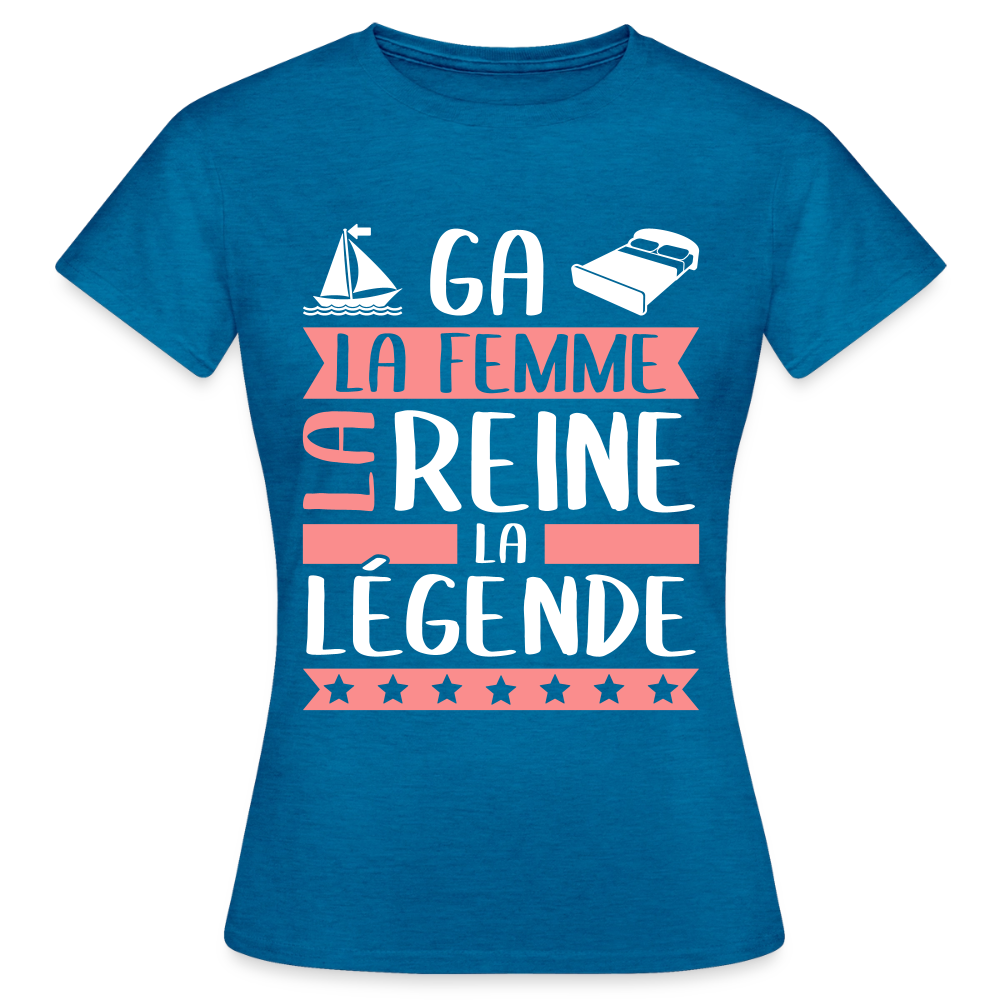 T-shirt femme Magalie rébus – La femme, la reine, la légende - bleu saphir antique chiné