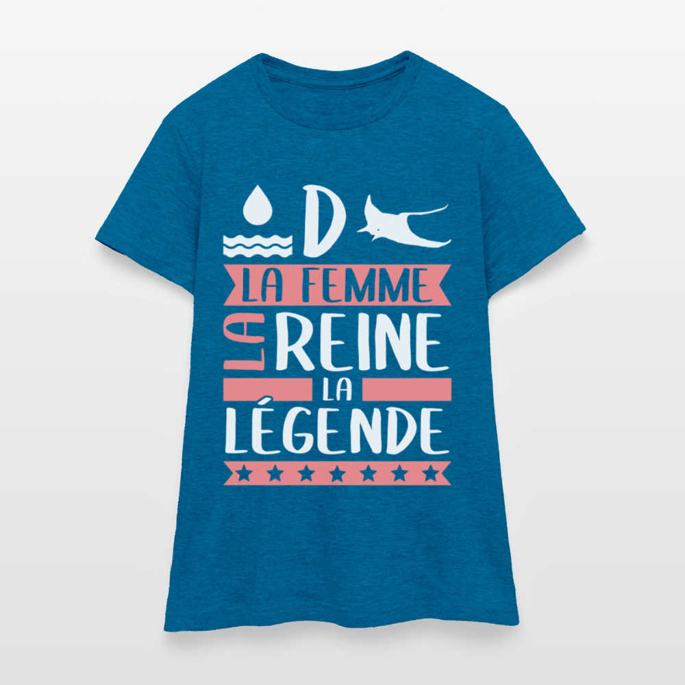T-shirt femme Audrey rébus – La femme, la reine, la légende - bleu saphir antique chiné