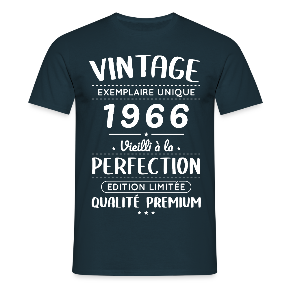 T-shirt anniversaire homme 60 ans – Vintage 1966 – Perfection - marine