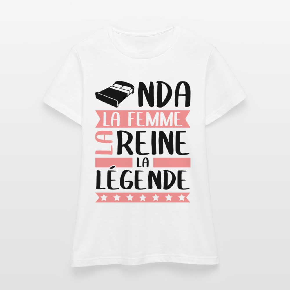 T-shirt femme coloris clair Linda rébus – La femme, la reine, la légende - blanc