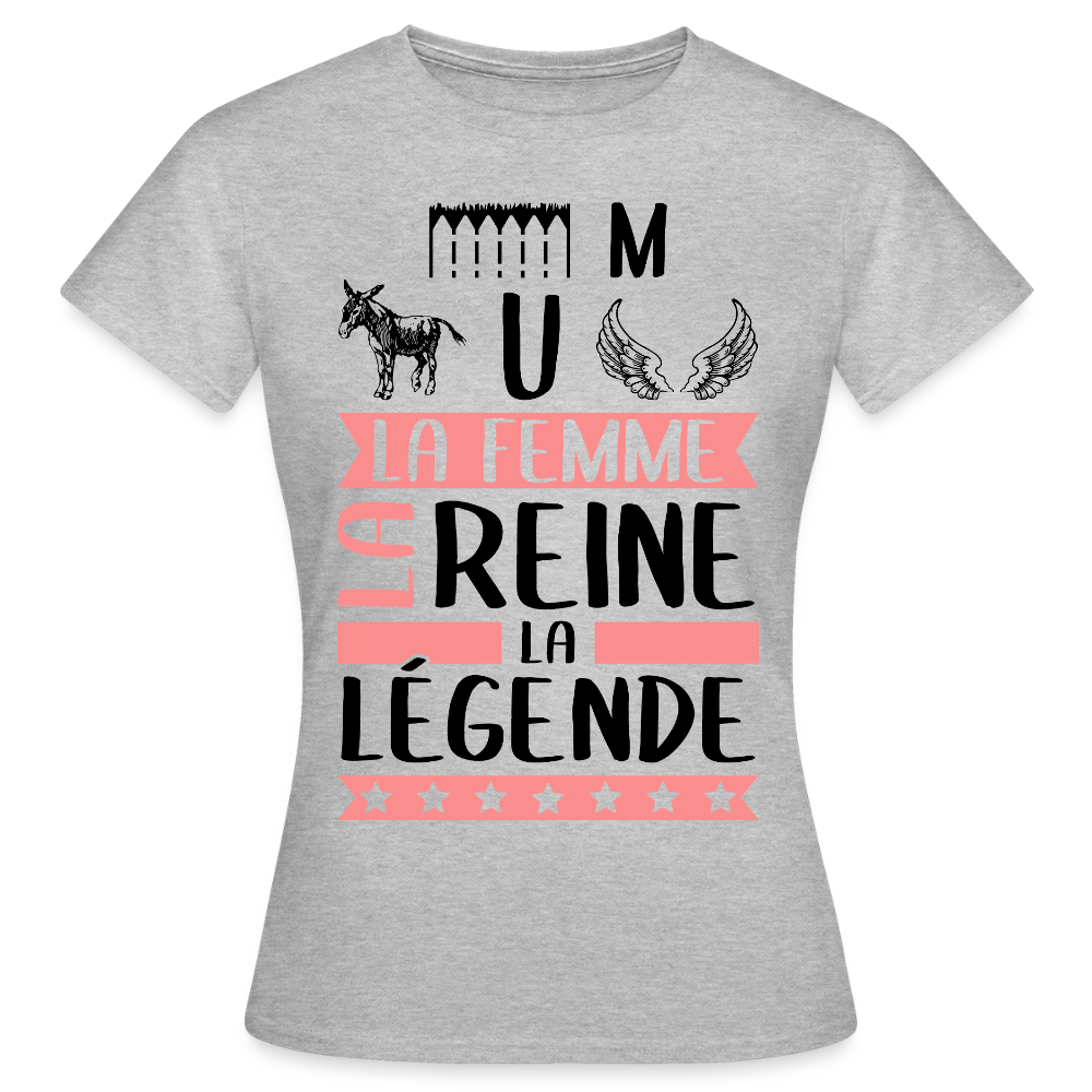 T-shirt femme coloris clair Emmanuelle rébus – La femme, la reine, la légende - gris chiné