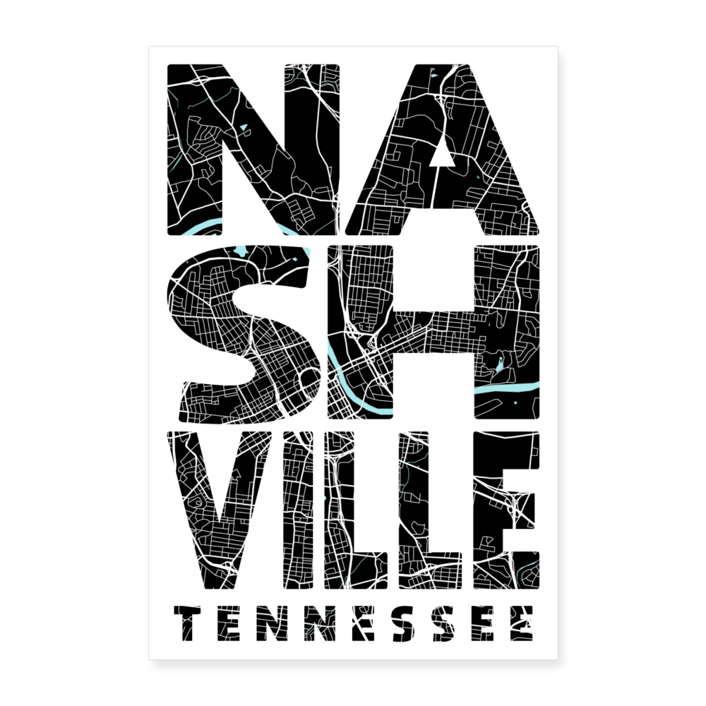 Poster Nashville - Plan Nashville - 60 x 90 cm - blanc