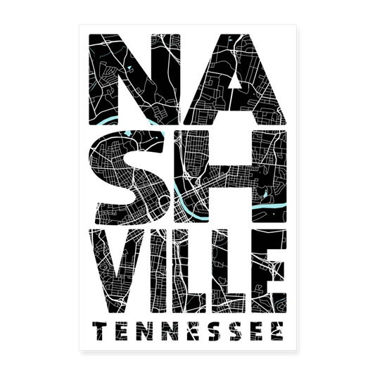 Poster Nashville - Plan Nashville - 60 x 90 cm - blanc
