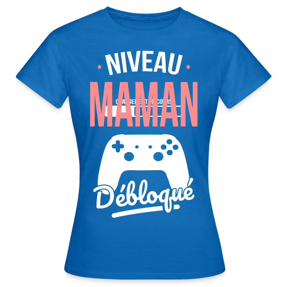 T-shirt femme fête des mères - Niveau maman débloqué - bleu royal