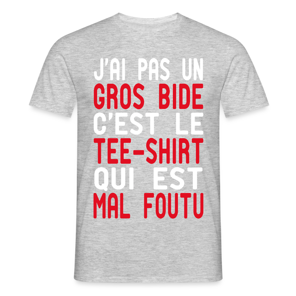T-shirt Homme -  J'ai pas un gros bide - Cadeau Humour - gris chiné