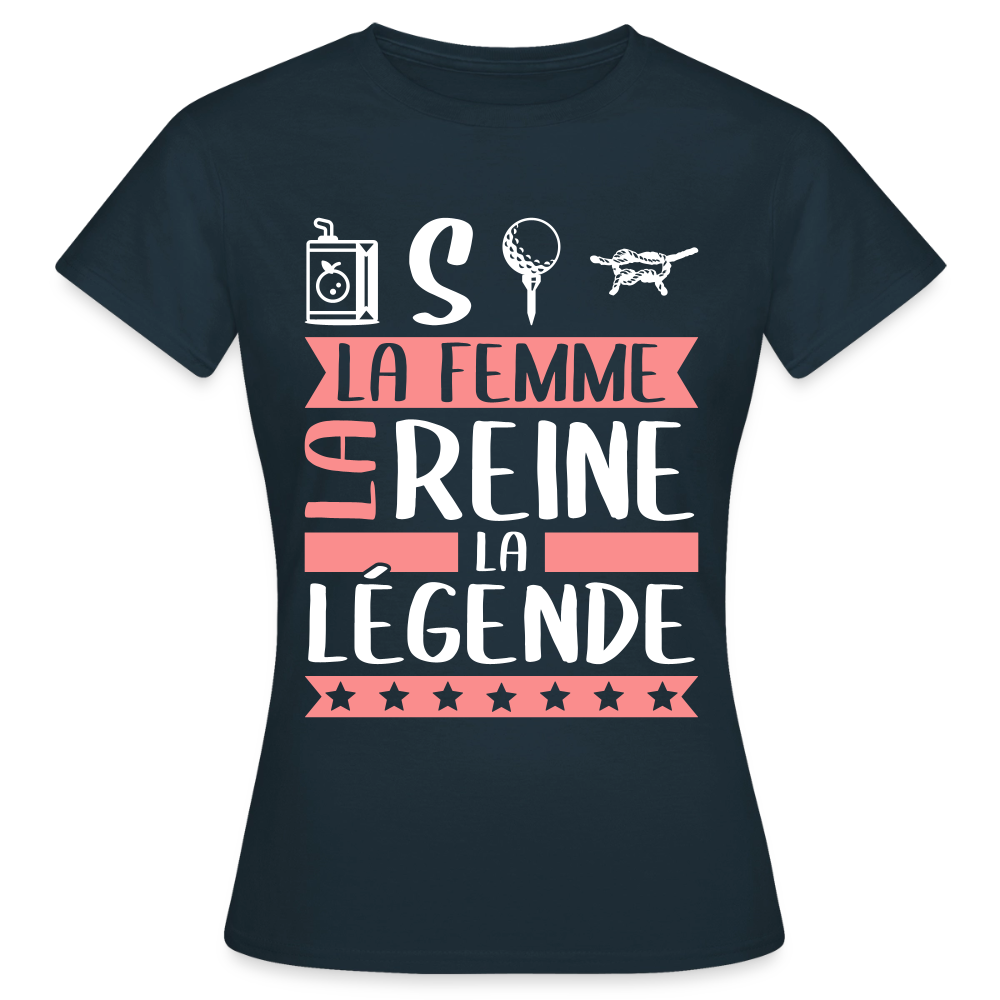 T-shirt femme Justine rébus – La femme, la reine, la légende - marine