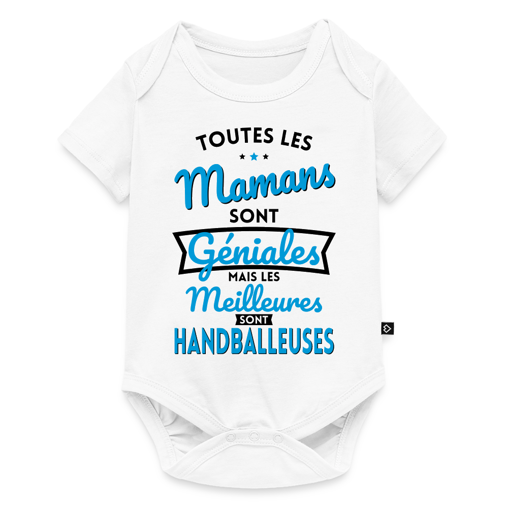 Body Bébé bio manches courtes - Mamans  géniales - Les meilleures sont handballeuses - blanc